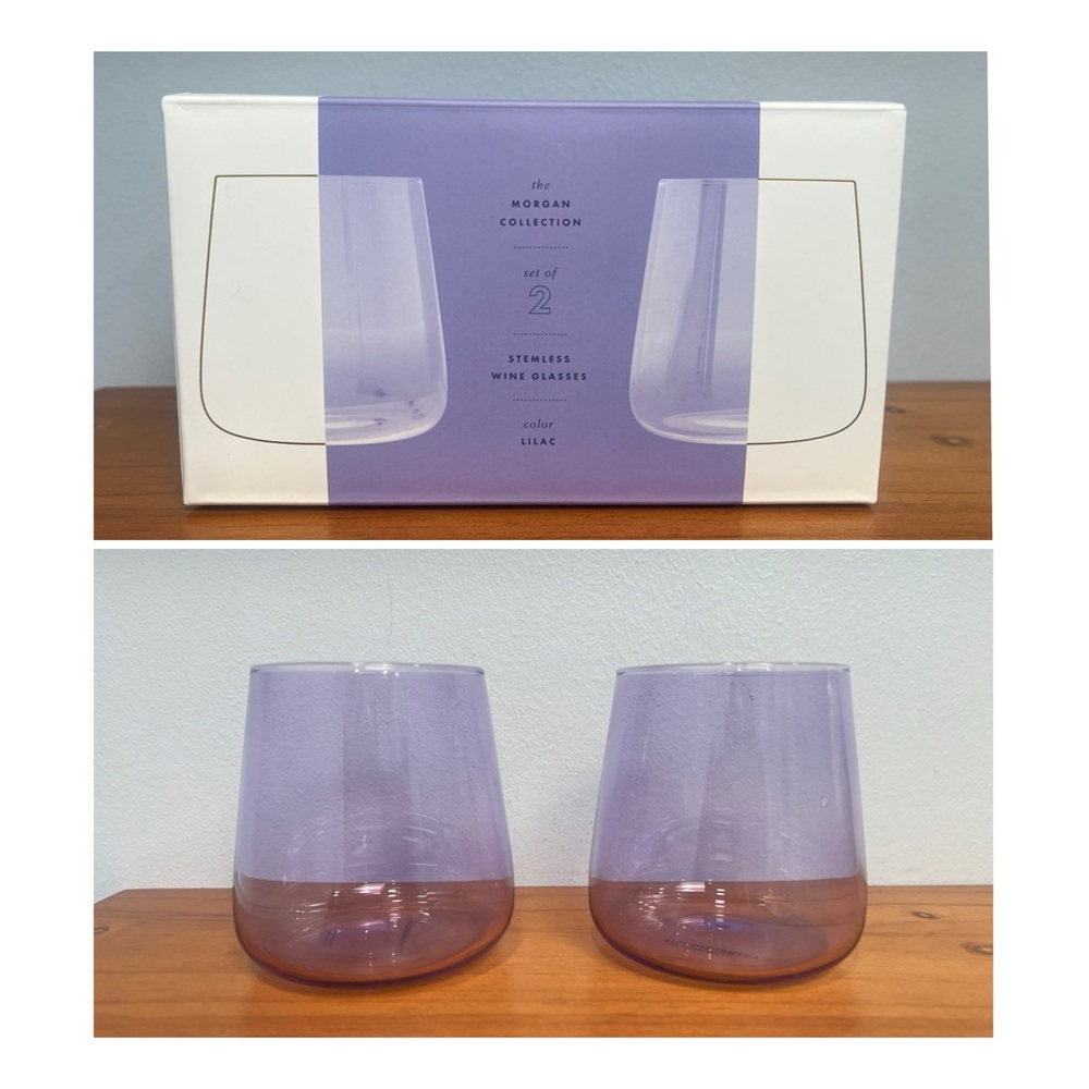 ANTHROPOLOGIE NIB The Morgan Collection Lilac Wine Glasses Set of 2 SEE DEFECT